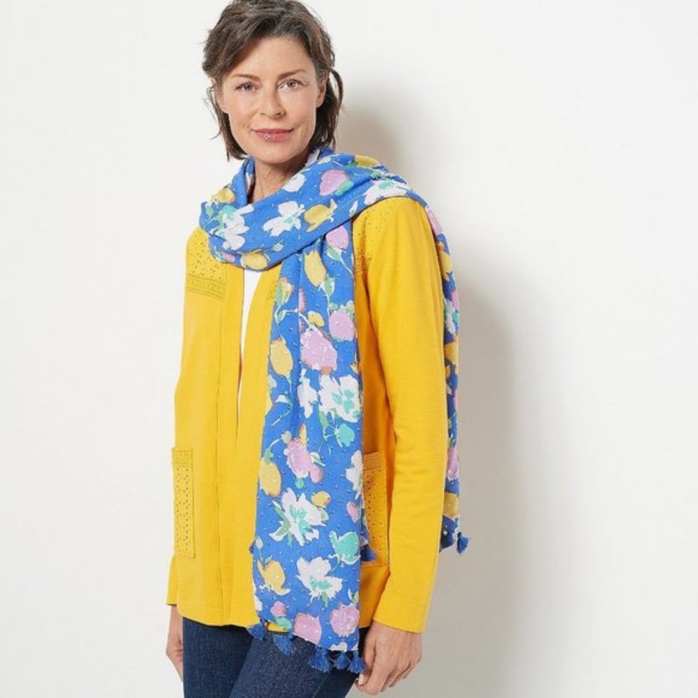 Isaac Mizrahi Printed Clip Dot Scarf with Mini Tassels NWT